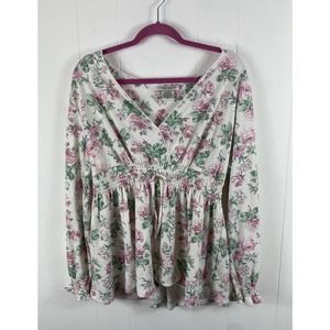 Laura Ashley Floral Shabby Chic Long Sleeve Top Size XL Soft Bloomcore Cottage